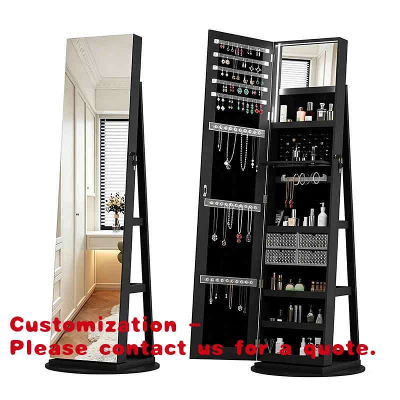 custom.Factory Direct Lockable Jewelry Cabinet with Mirror Standing Jewelry Armoire Bedroom Dressing Room Home Hotel Furnitu