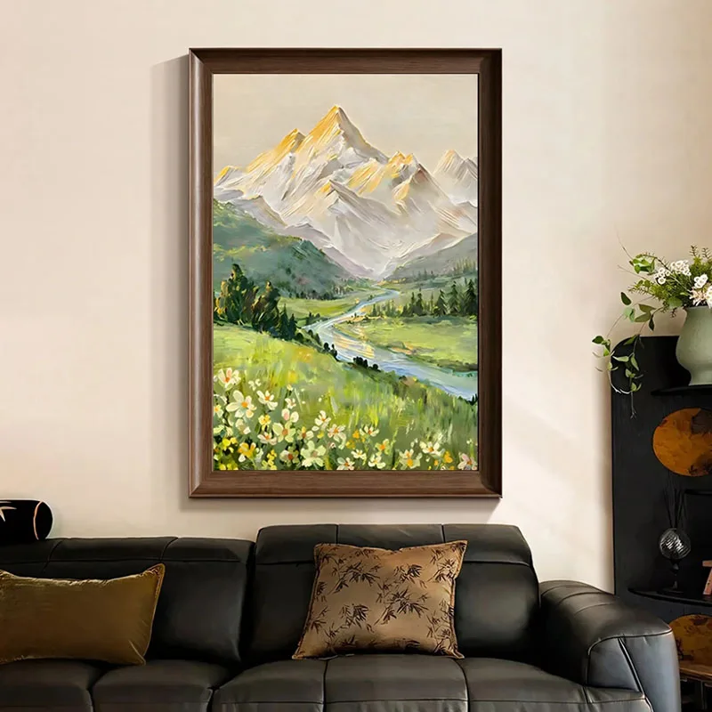 Golden Snow Mountain Canvas Wall Art, Nature Landscape Poster Home Deco