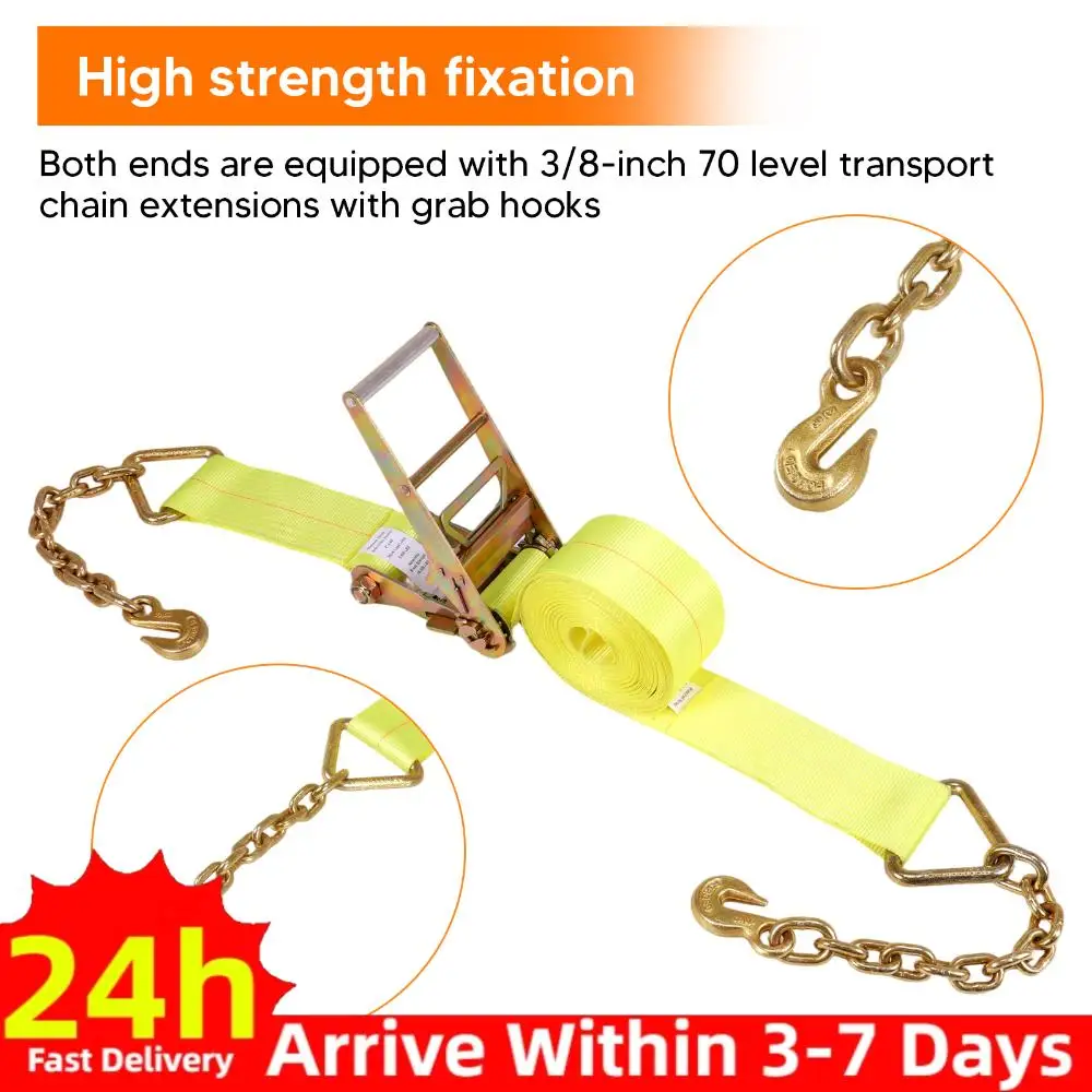 

Комплект из 4 ремней с J-образными крюками и цепями, 10 см x 12 м, грузоподъемность 6600 фунтов, для крепления грузов на платформах, прицепах, пикапах