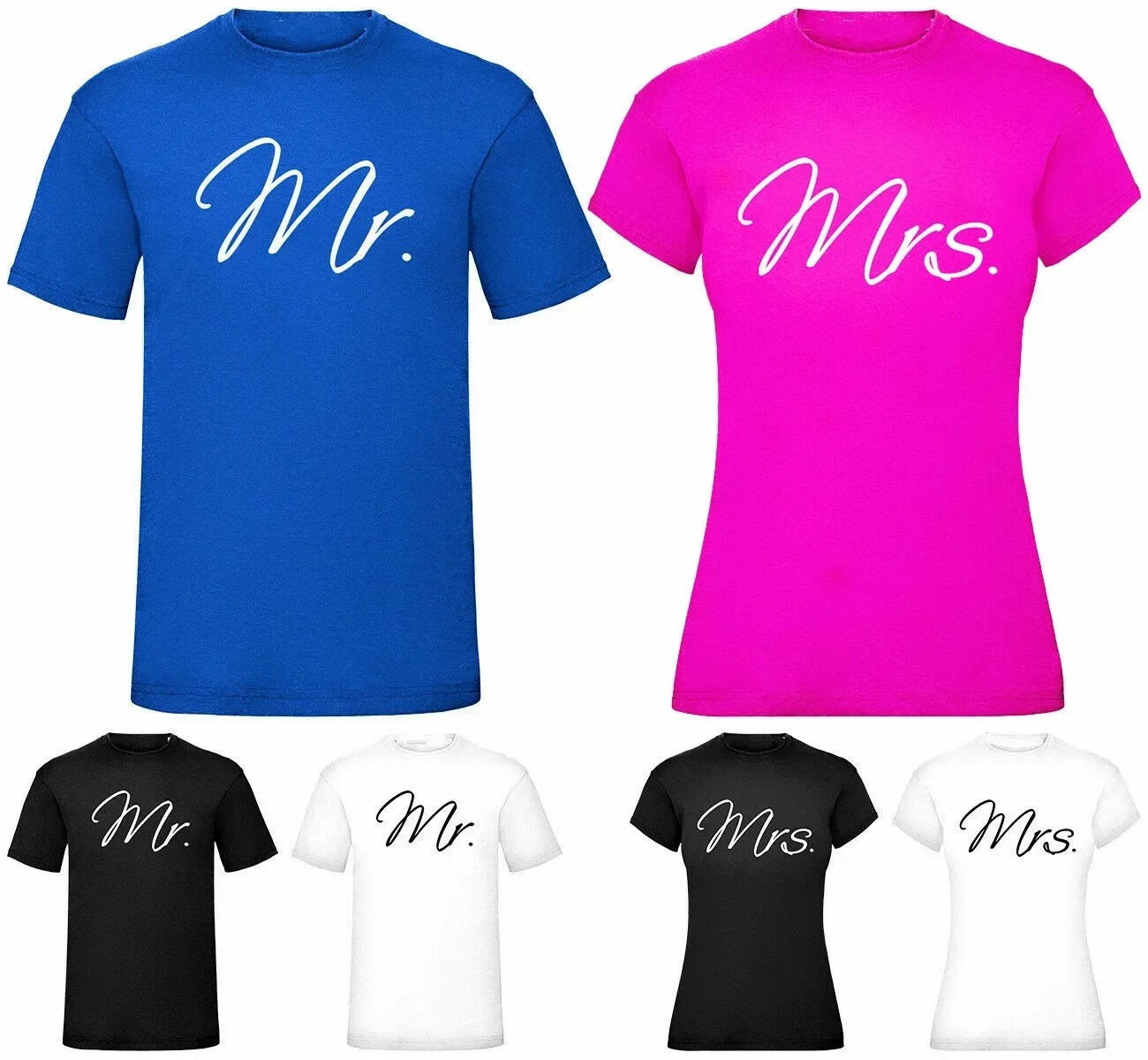Mr and Mrs Mens Womens T-Shirt Husband Hubby Wife Wifey Tee Top Married Engaged