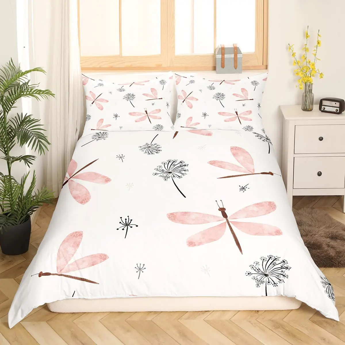 Dragonfly Comforter Cover Queen Size Bedding Set for Kids Boy Girl Room Decor Duvet Cover Set Quilt Cover 3 Piece Full King Size