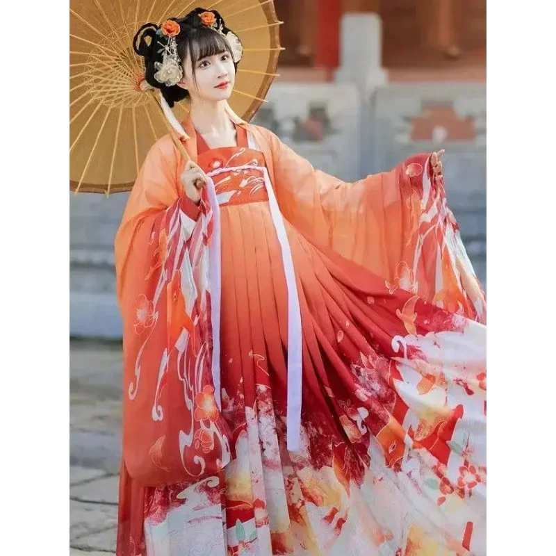 

Платье Hanfu для женщин, традиционная китайская юбка с вышивкой в виде лошади, женское летнее платье для женщин