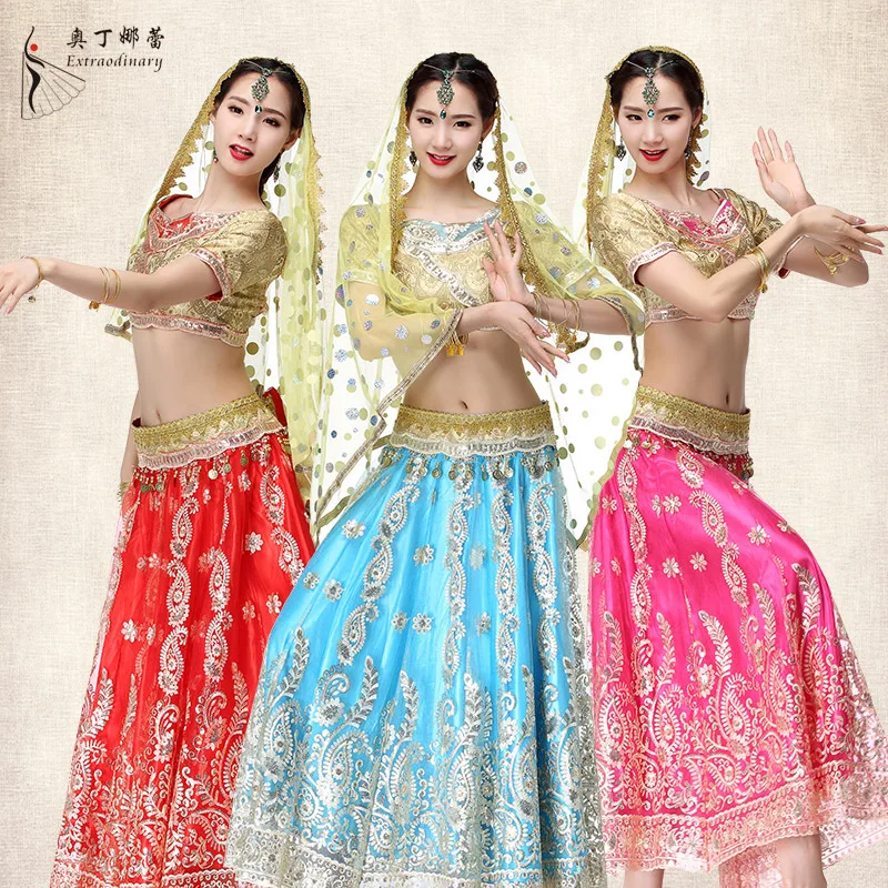 Bollywood Belly Dance Costume Sari Indian Dress Clothes Festival Outfit Women 2023 Performance Clothing Top Skirt Sets Luxury