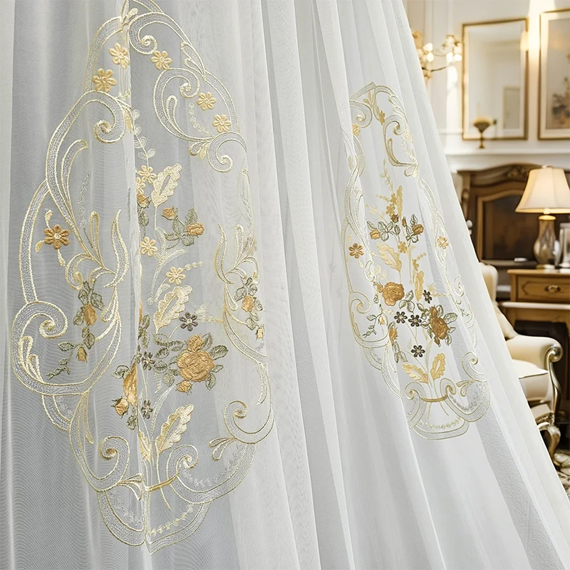 High-end Embroidered Tulle  American Bedroom Living Room Luxury European Curtains Villa Wedding Decoration Partition Door