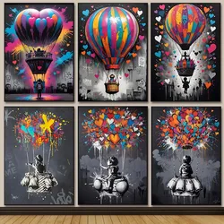 Street Graffiti Posters Print Children's Hot Air Balloon Love Canvas Painting Cartoon Pop Wall Art Picture Home Kid Room Decor