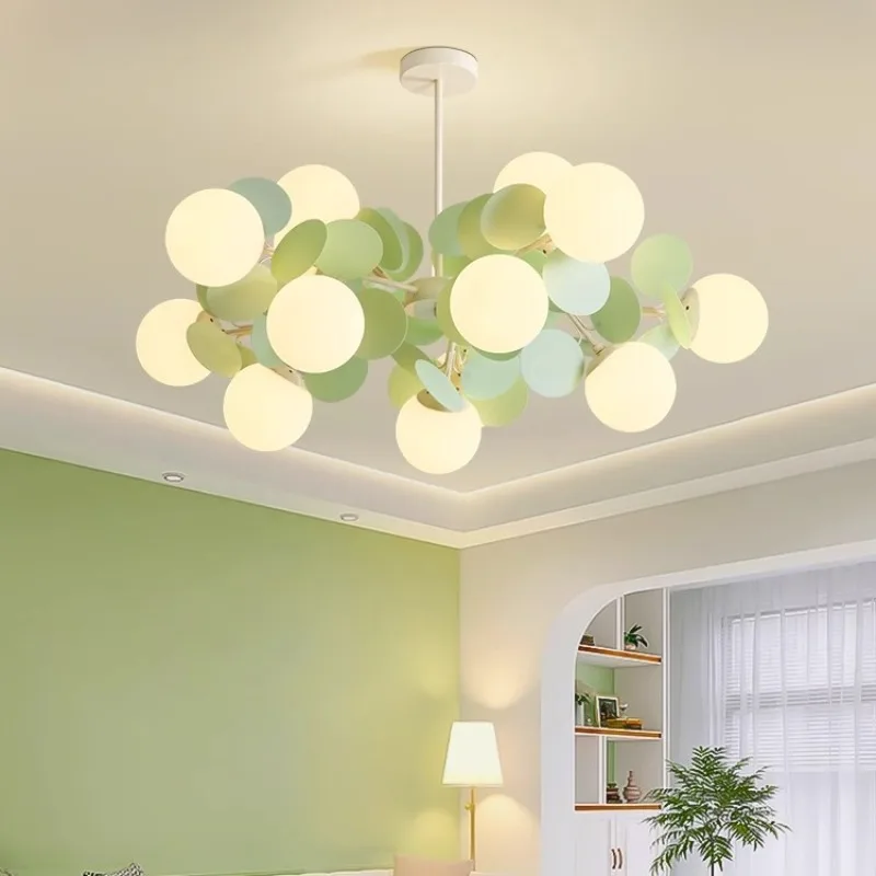 

New French Cream Wind Bedroom Light Creative Matcha Green Living Room Chandelier Modern Simple Lamps