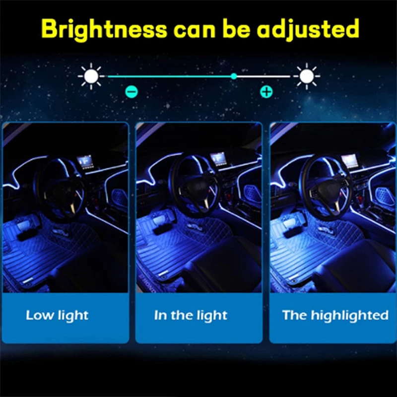 Car LED Interior Atmosphere Lights Universal RGB Ambient Light Optic Fiber APP Music Control Auto Decorative Neon Lamp