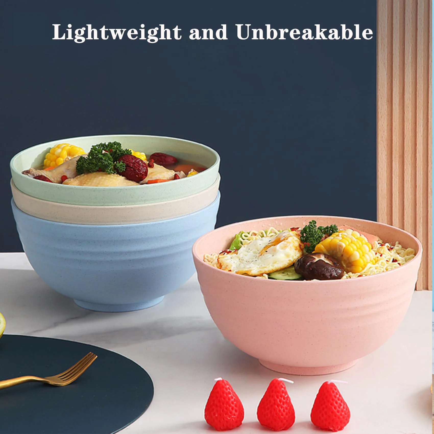 مجموعة أوعية حبوب غير هشة مكونة من 4 قطع - وعاء بلاستيكي PP سعة 24 أونصة للحساء/الأرز/الحبوب - آمن للاستخدام في الميكروويف وغسالة الأطباق #2