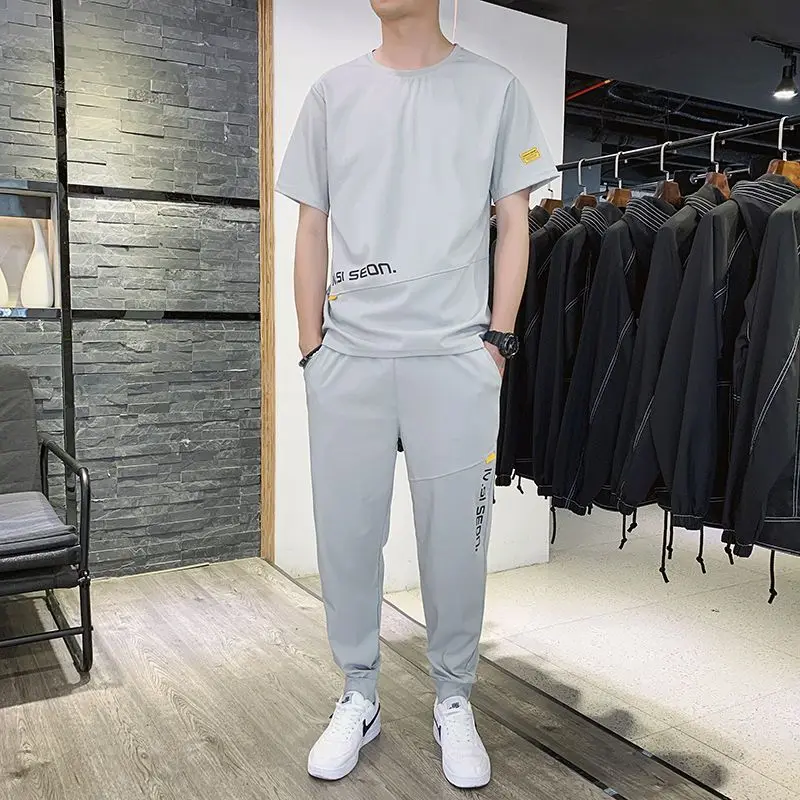 Svejk Cool Style Men's Summer Korean Version Trendy and Energetic Young Man Men's Short-sleeved Ice Silk Casual Sportswear Set