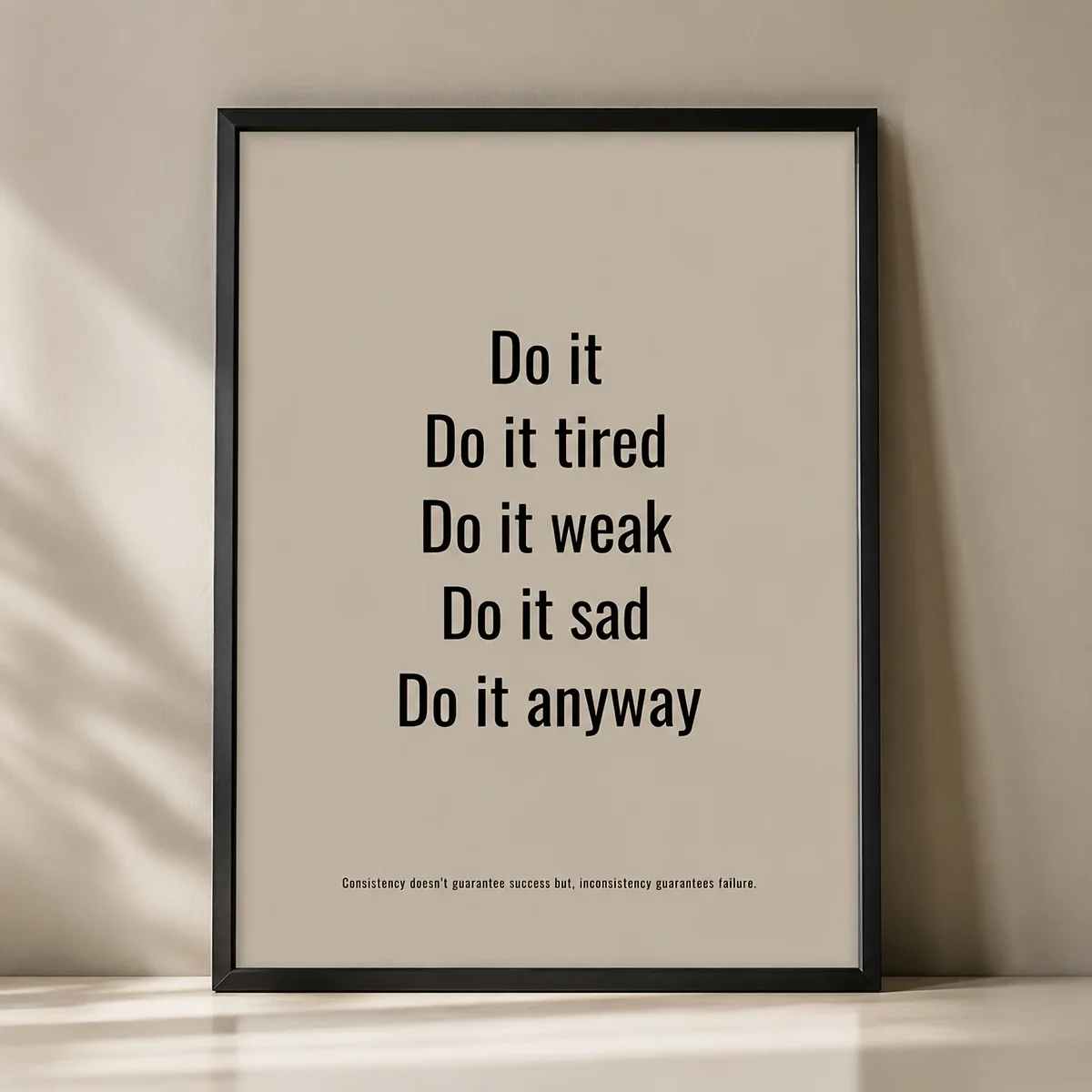 2D Flat, Posters And Prints Minimalist Motivational Canvas Wall Print, Easy Khaki Base Bold Black Positive Saying Do It Tired
