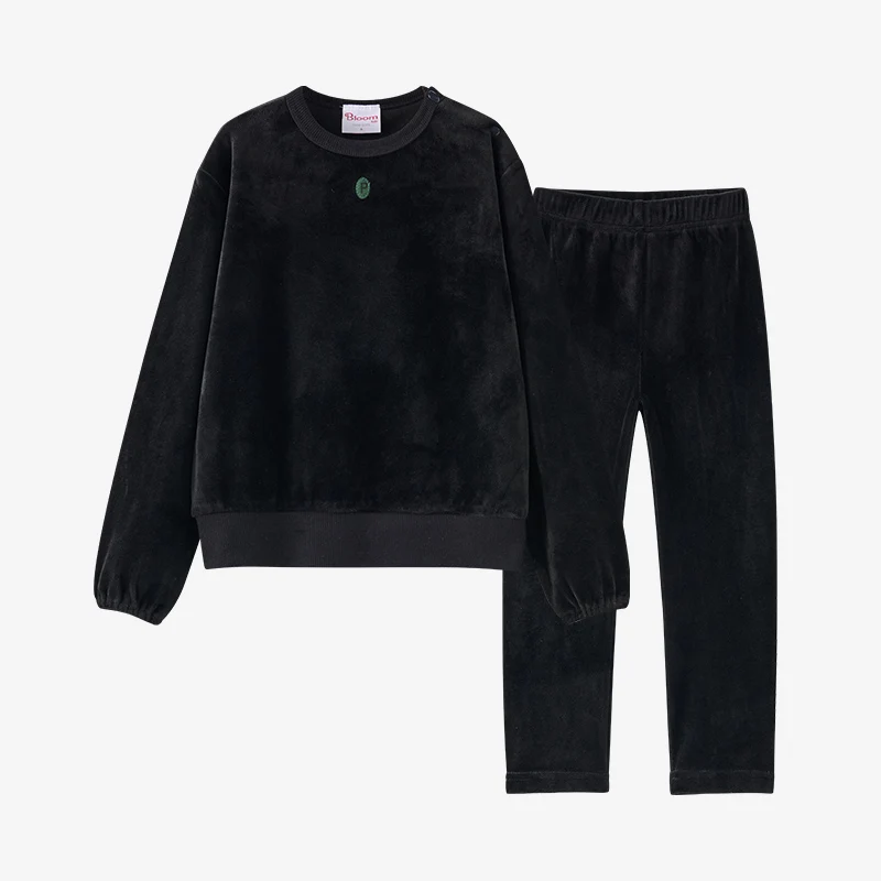 Autumn Collection Boys Matching Family Shabbos Roabs Children Clothes Girl Jumper Dress and 2pcs Set Top and Pants Black Velour