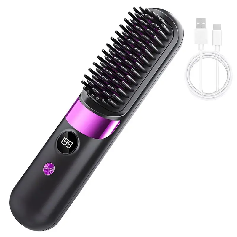

M04K Heated Hair Brush, Cordless Hair Straightener Brush For Short& Long Hairs, Portable Hot Straightening Brush
