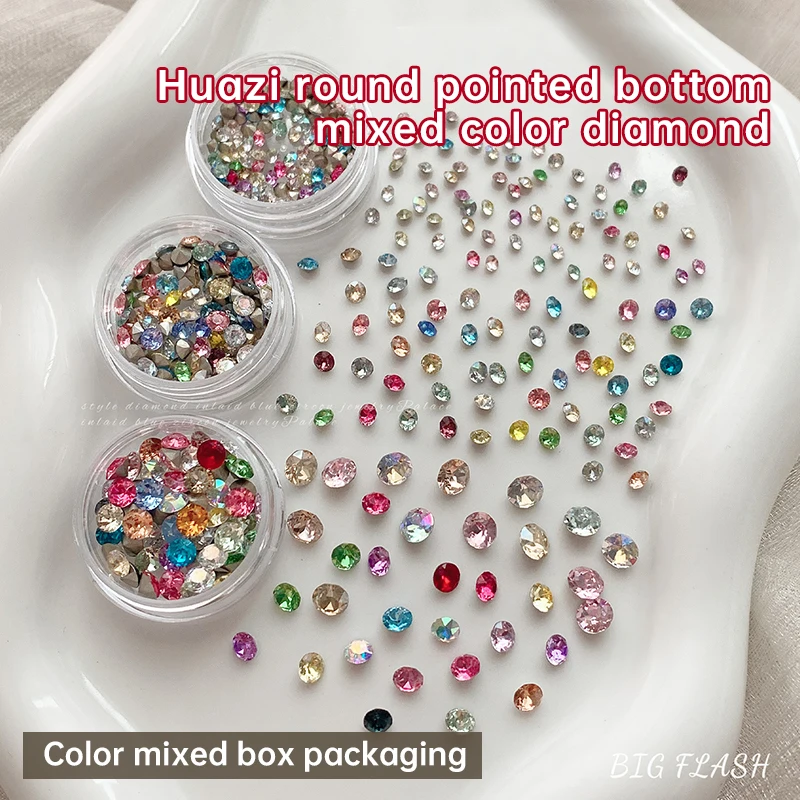 100pcs Super Bright White Glass Pointed Bottom Rhinestones Colorful Crystal Nail Art Charms Glitter Diamond Manicure Accessories