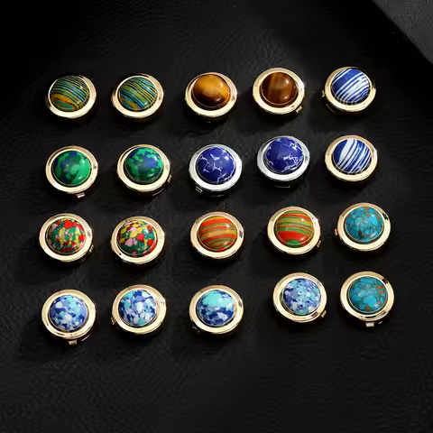 10Styles New Stone Pattern Button Cover Clasp Funny Shirt Glass Cabochon Art Picture Cufflinks