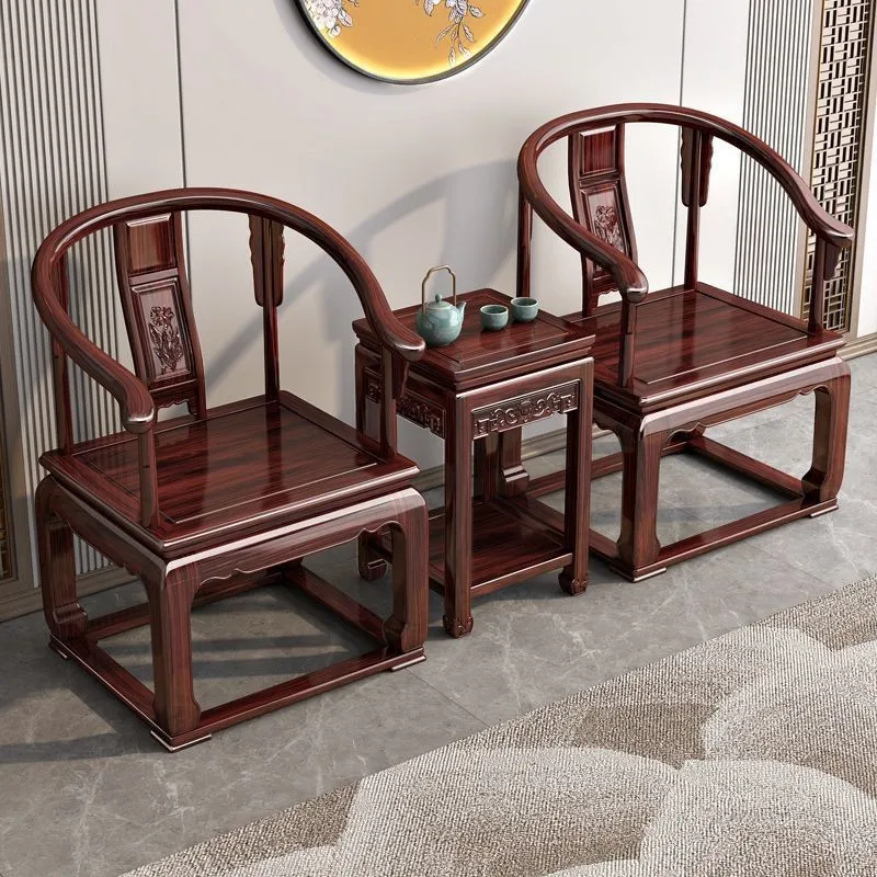 

New Chinese rosewood solid wood Taishi official hat palace armchair surrounding tea chair three-piece set
