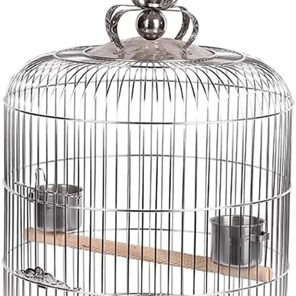 

Portable Stainless Steel Round Bird Cage with Feeder, Suitable for Indoor/Outdoor Use, 36cm Diameter