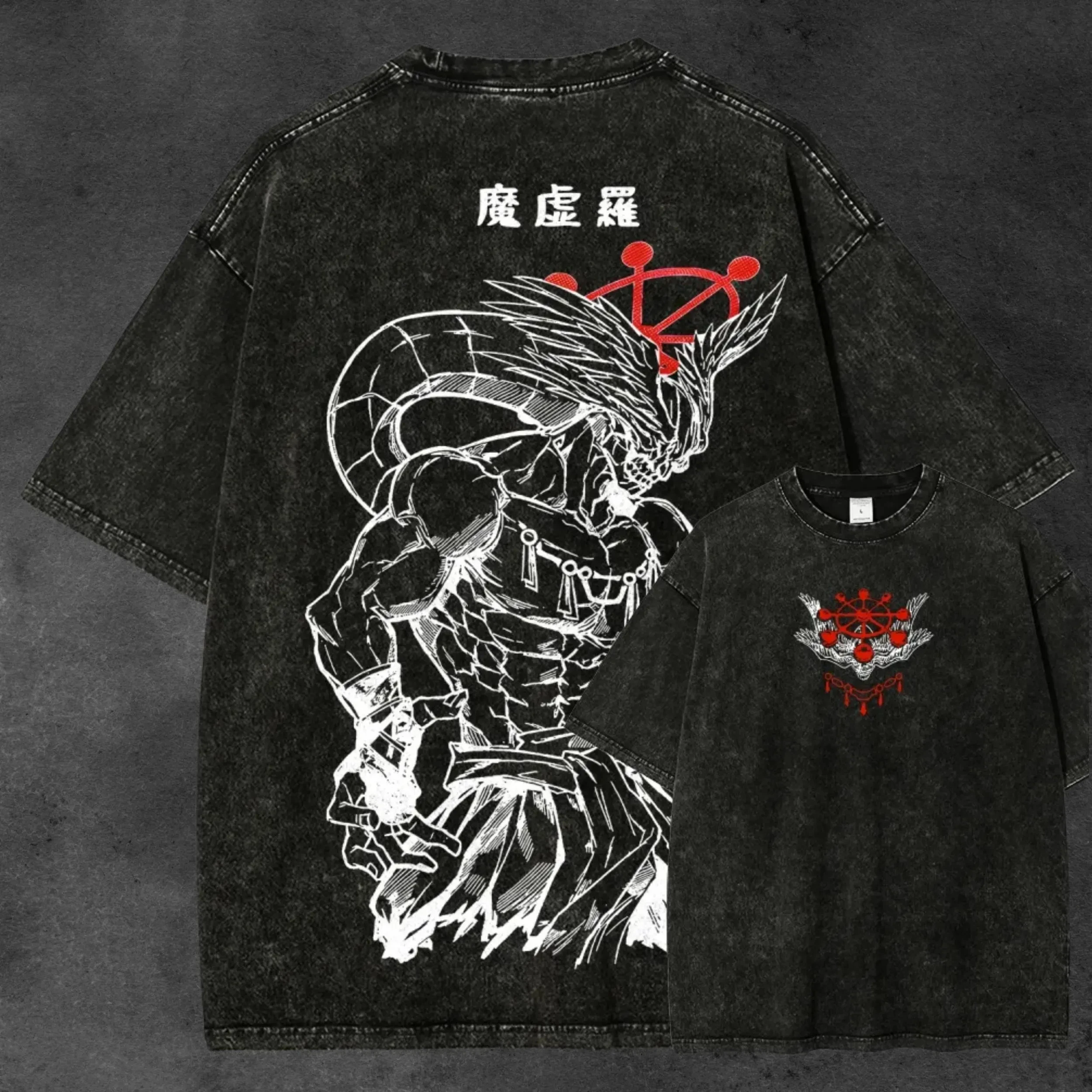 

Футболка Mahoraga Jujutsu Kaisen мужская, с эффектом кислотной стирки, с графическим принтом Mahoraga Wheel, в стиле аниме, уличная одежда, Shikigami Divine Dog, винтажная, бутлег-футболка