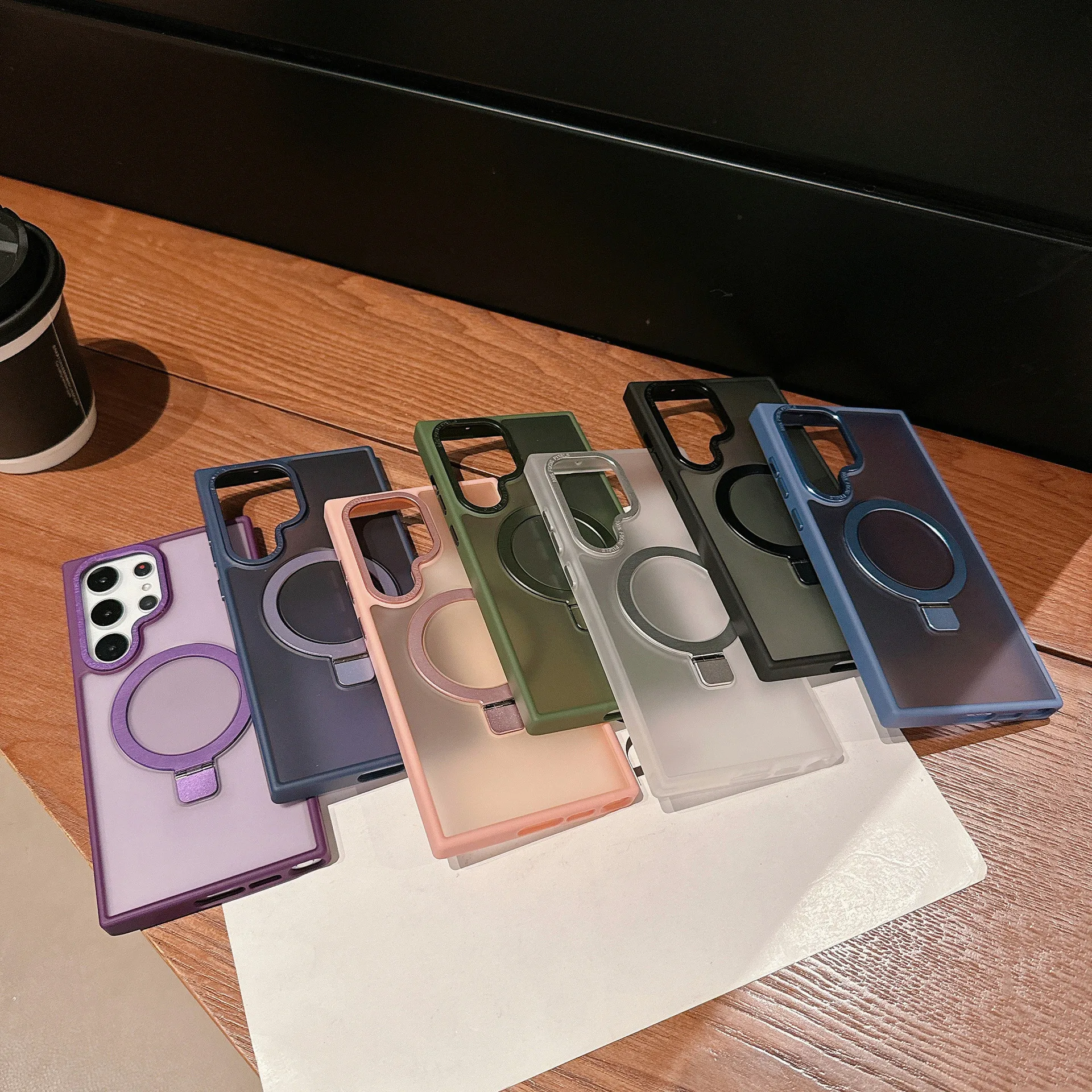 Fold Magnetic Circular Holer Phone Case For Samsung Galaxy S26 S25 S24 S23 Ultra S26 Plus Matte Clear PC Back TPU Edge Cover
