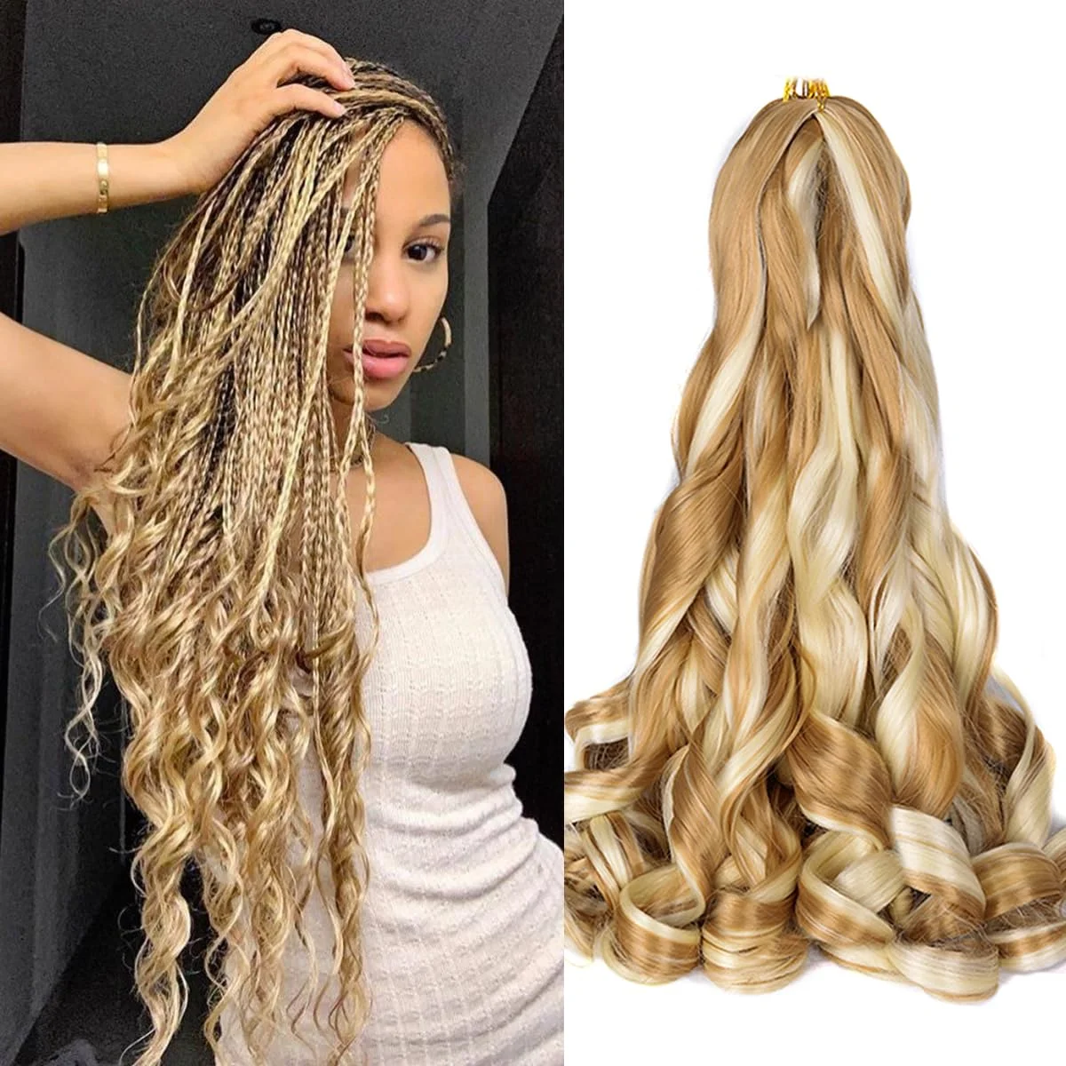 Spiral Curls Braiding Hair 24Inch Synthetic French Curls Crochet Braids Hair Extensions For Women Pre Stretched Loose Wave Hair