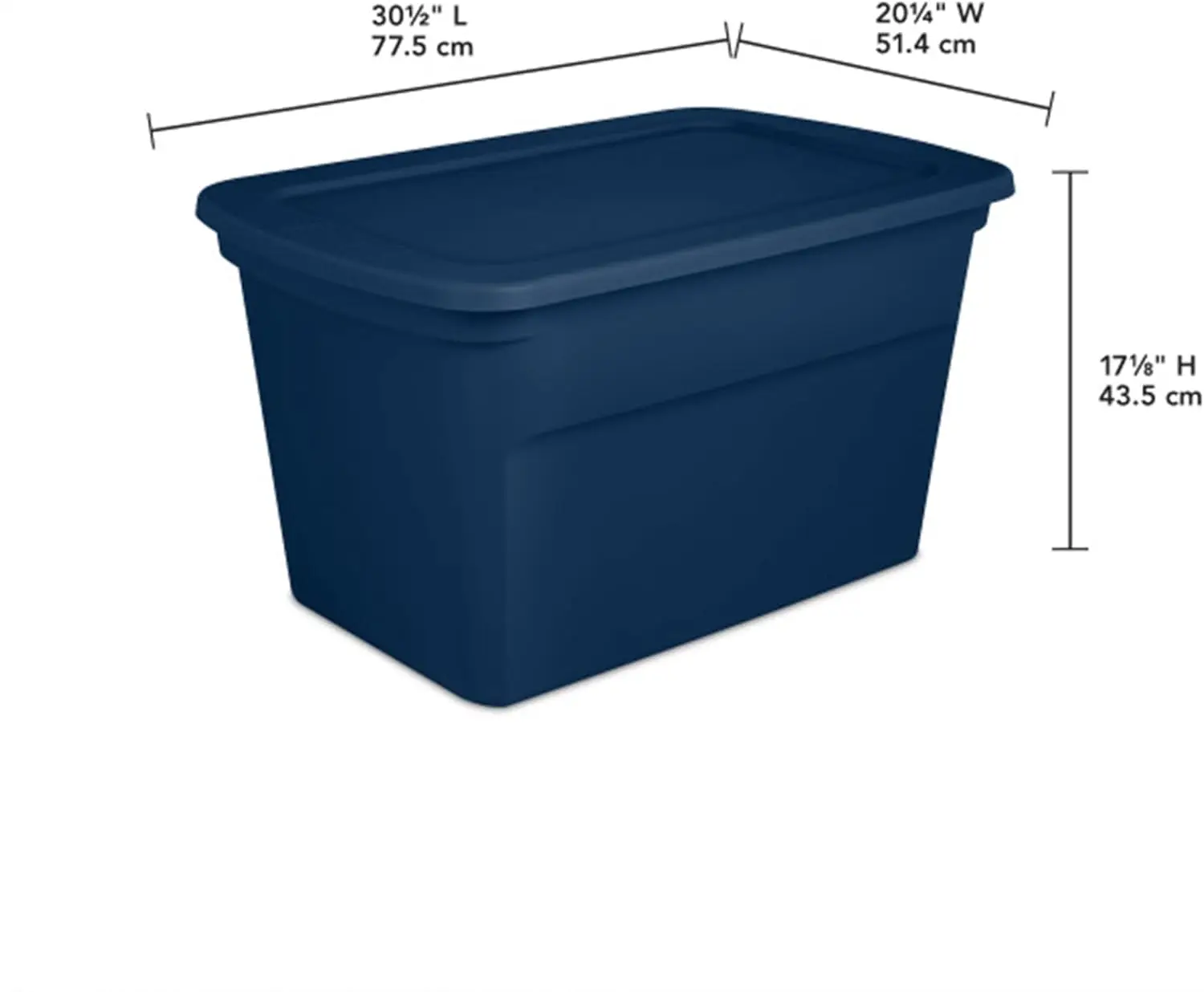 Lidded Stackable 30 Gallon Storage Tote Container w/Handles & Indented Lid for Space Saving Household Storage, Marine Blue