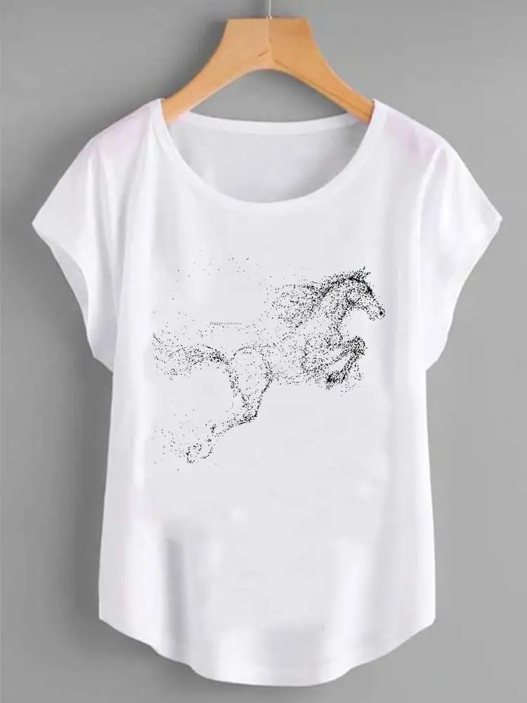 Fashion Shirt Female Horse New 90s Cute Graphic T Top Women Print Summer T-shirts Clothing Short Sleeve Cartoon Tee T-Shirt