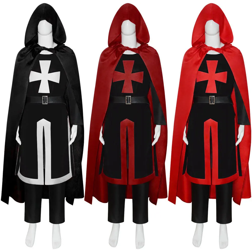 

Halloween Western Medieval Role Play Warrior Templar Crusader Military Uniform Adult Men's Robe Sleeveless Shirt Top Cloak Suits