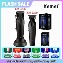 Kemei 2296 Barber Cordless Hair Trimmer 0mm Zero Gapped Carving Clipper Detailer Professional Electric Finish Cutting Machine