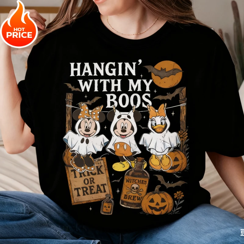 Disney Halloween Mickey Mouse Boy Girl Summer T-Shirt Family Parent-Child Wear Oversized Casual Loose Men Women Short Sleeve Tee