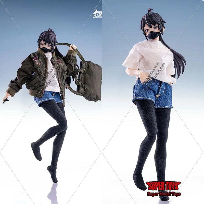 

HASUKI 1/12 CS007 Air Force Jacket CS008 T-shirt Denim Shorts Set CS009 Down Jackets for 6'' Mobile Suit Girl Action Figure Body