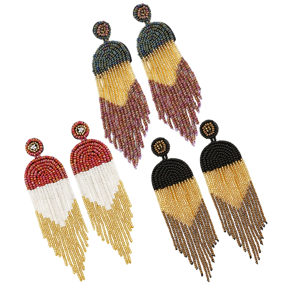 

1pcs Bohemian Beads Tassel Earrings Dangle Drop Handmade Fringe Earrings Women Jewelry Ethnic Statement Vintage For Festival