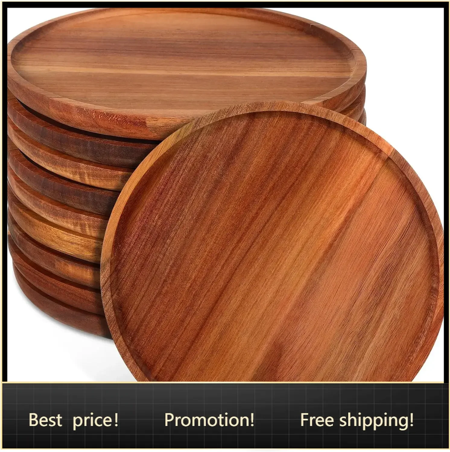 10 Pieces Acacia Round Wood Plates 14 x 1 Inch Dinner Plates Wooden Charger Platter Bulk Easy Cleaning Lightweight Serving