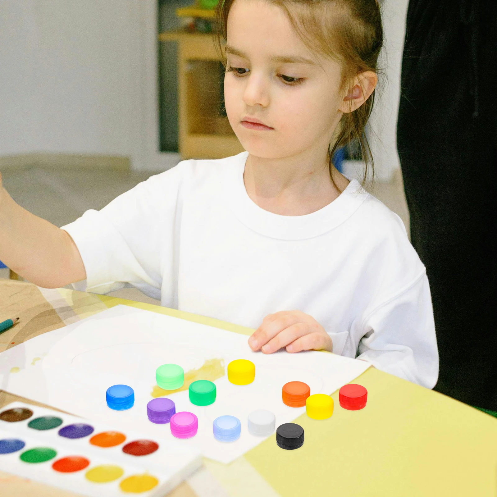 

100Pcs Plastic Bottle Caps Colorful Assortment Mixed Colors for 's DIY Craft Kindergarten Art Supplies Educational