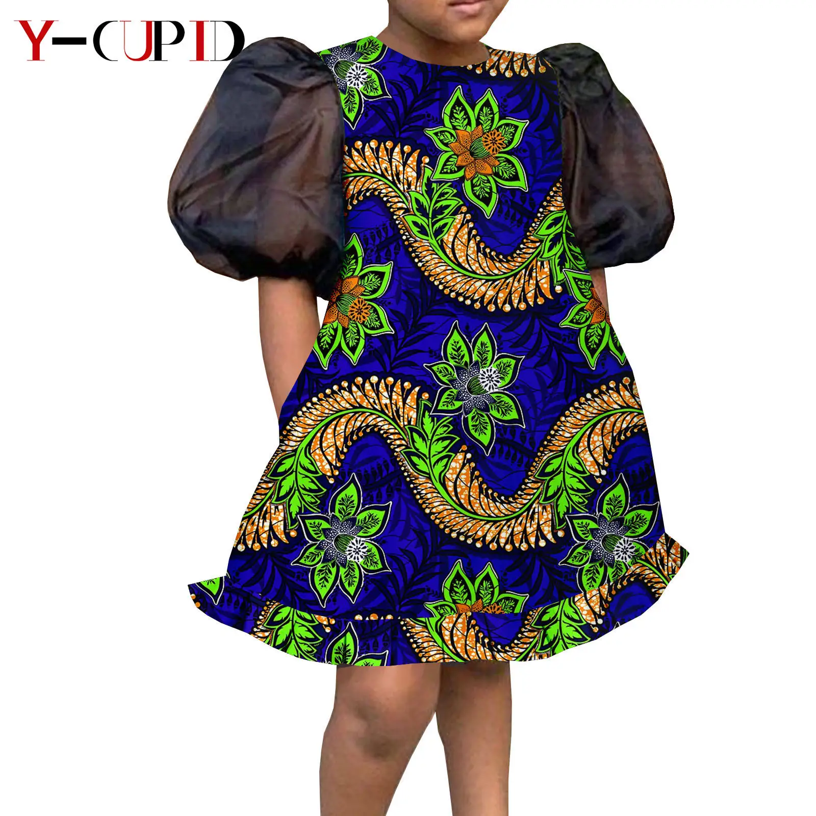 Ropa Africana Bazin Riche para niños, ropa Africana personalizada para niñas, vestidos hasta la rodilla con estampado Ankara, Y224018