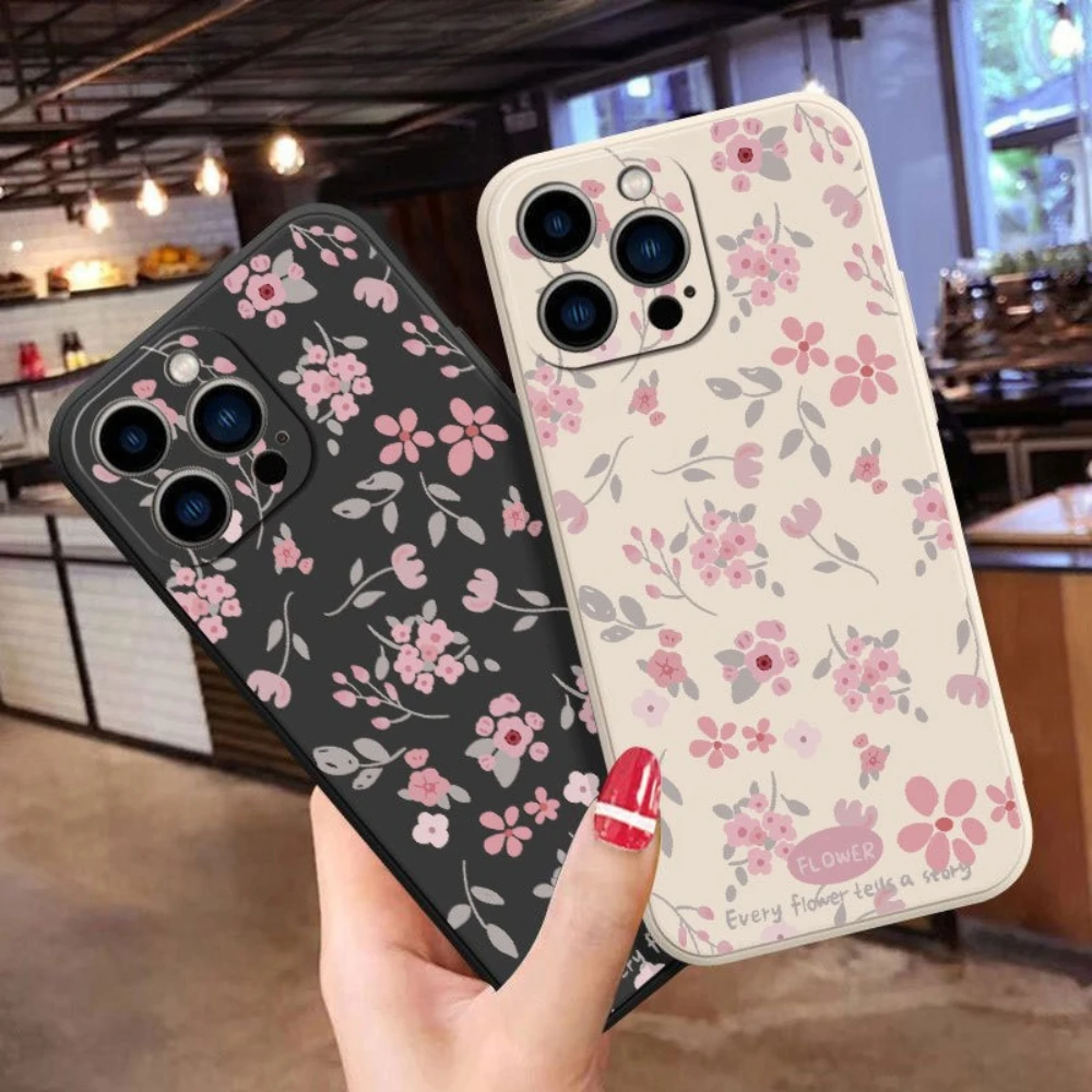 حافظة لهاتف آيفون 17 برو ماكس 16 برو ماكس 15 14 بلس 13 12 ميني 11 بنمط زهور وردية، غطاء حماية شامل من السيليكون الناعم