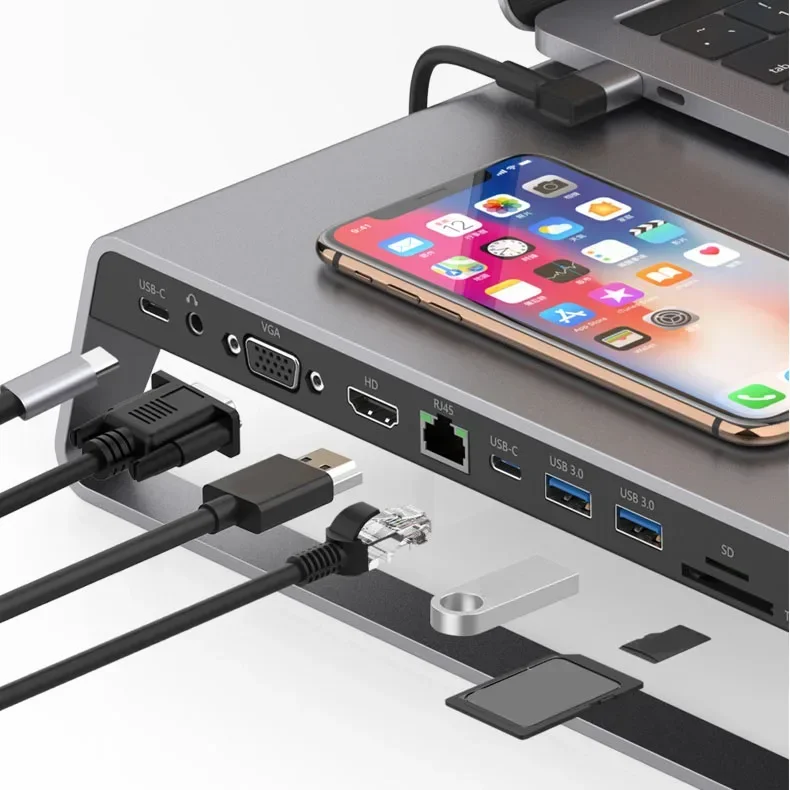 

11 in 1 Hubs Adapter Type C Wireless Charger Dock Hubs laptop stand usb ports 4K 30hz Connector Multi-functional Docking Station