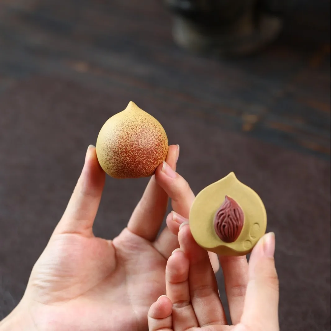 Purple Clay Peach-Shaped Creative Pet Peach Stone Kung Fu Set, Tray, Ceremony Small Ornament, Premium Tea Toy, Can Be Nurtured