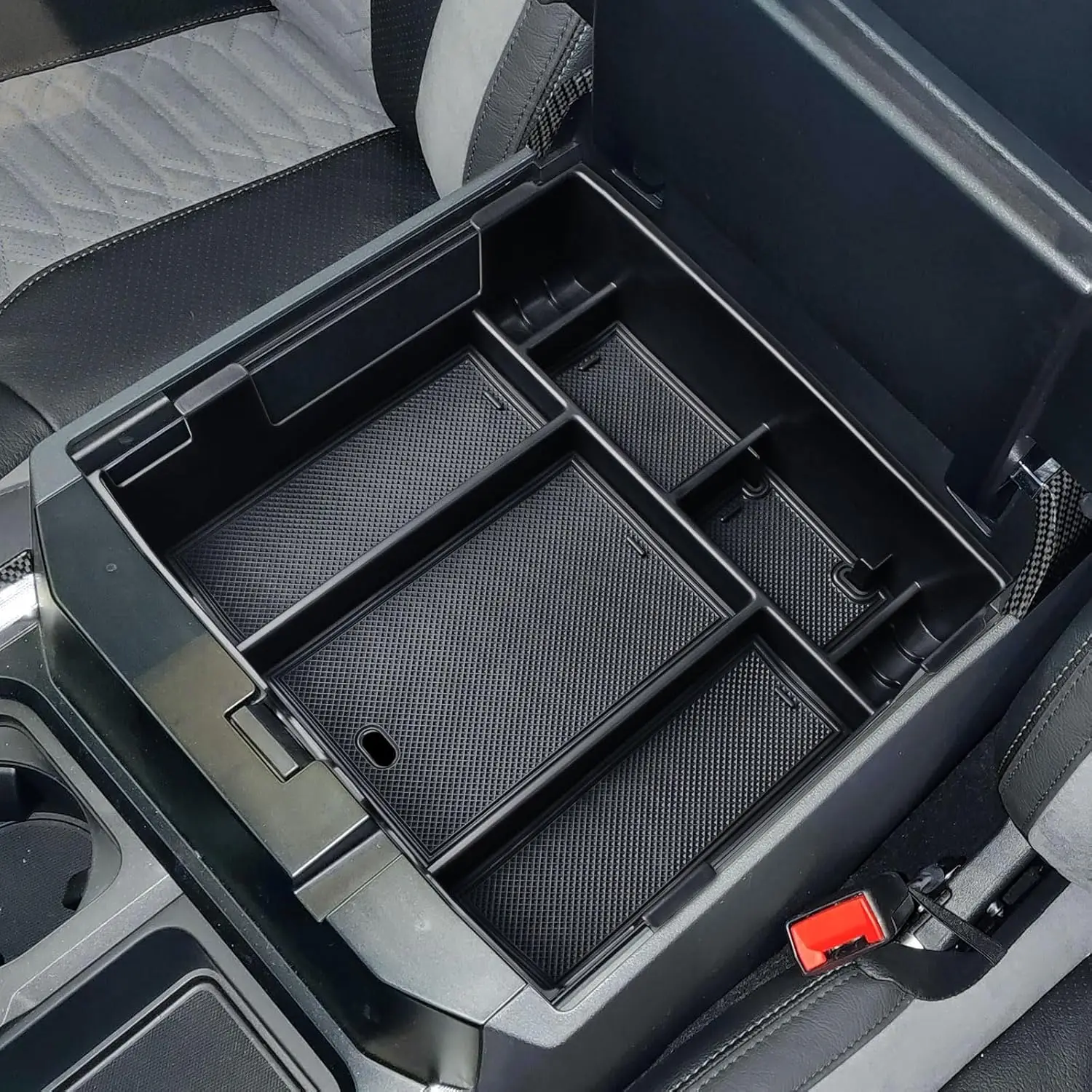 

Tucknbox, совместимый с 2023-2025 Ford F250 F350 F450 F550, органайзер для центральной консоли, аксессуары для внутреннего подлокотника, ящик для хранения