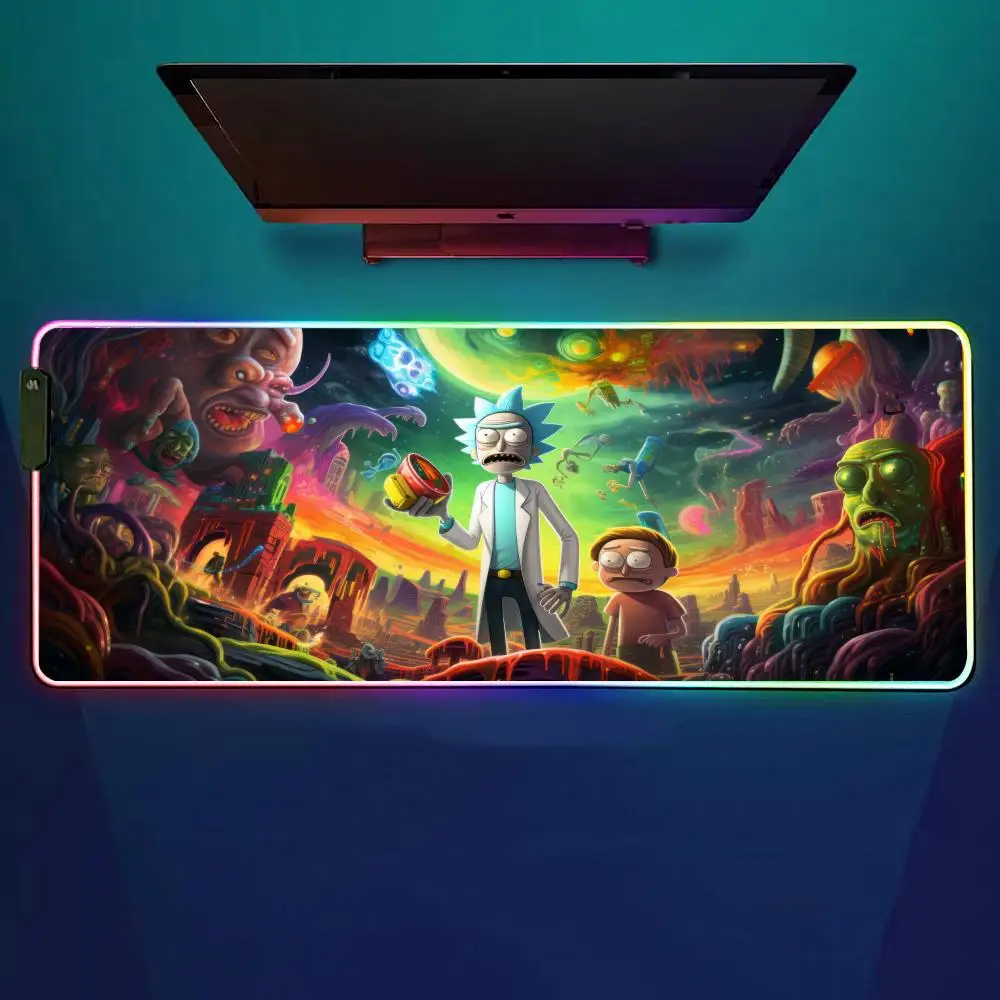 

Cartoon Rick And-morty Mouse Pad RGB Gaming Mouse Pad Desk Mat HD Gamer Large LED Light XXL MousePads