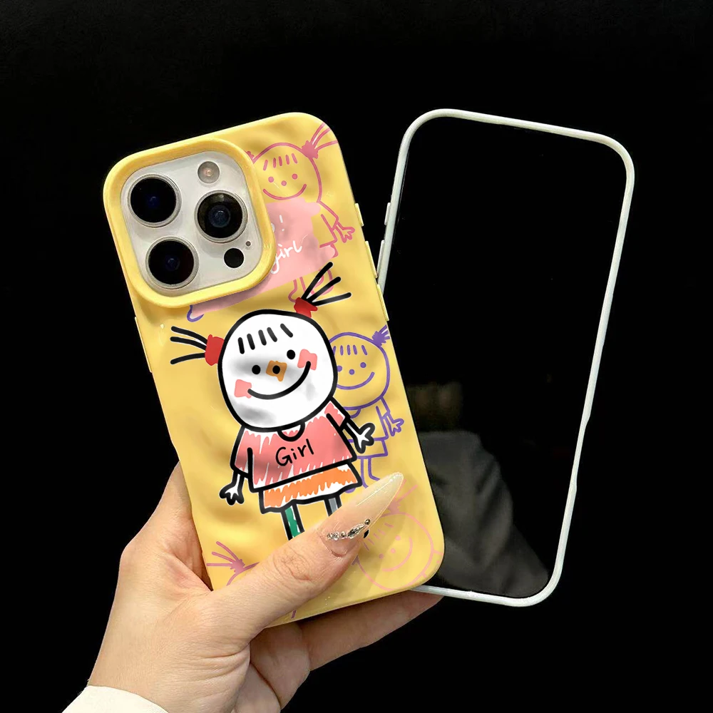 Koreanisches Niedliches Mädchen-Linien-Design Weiche Silikon-Handyhülle für iPhone 17 16 15 14 13 12 11 Pro Max 14 Plus 17Air Falten-Wellen-Design – Detail 6