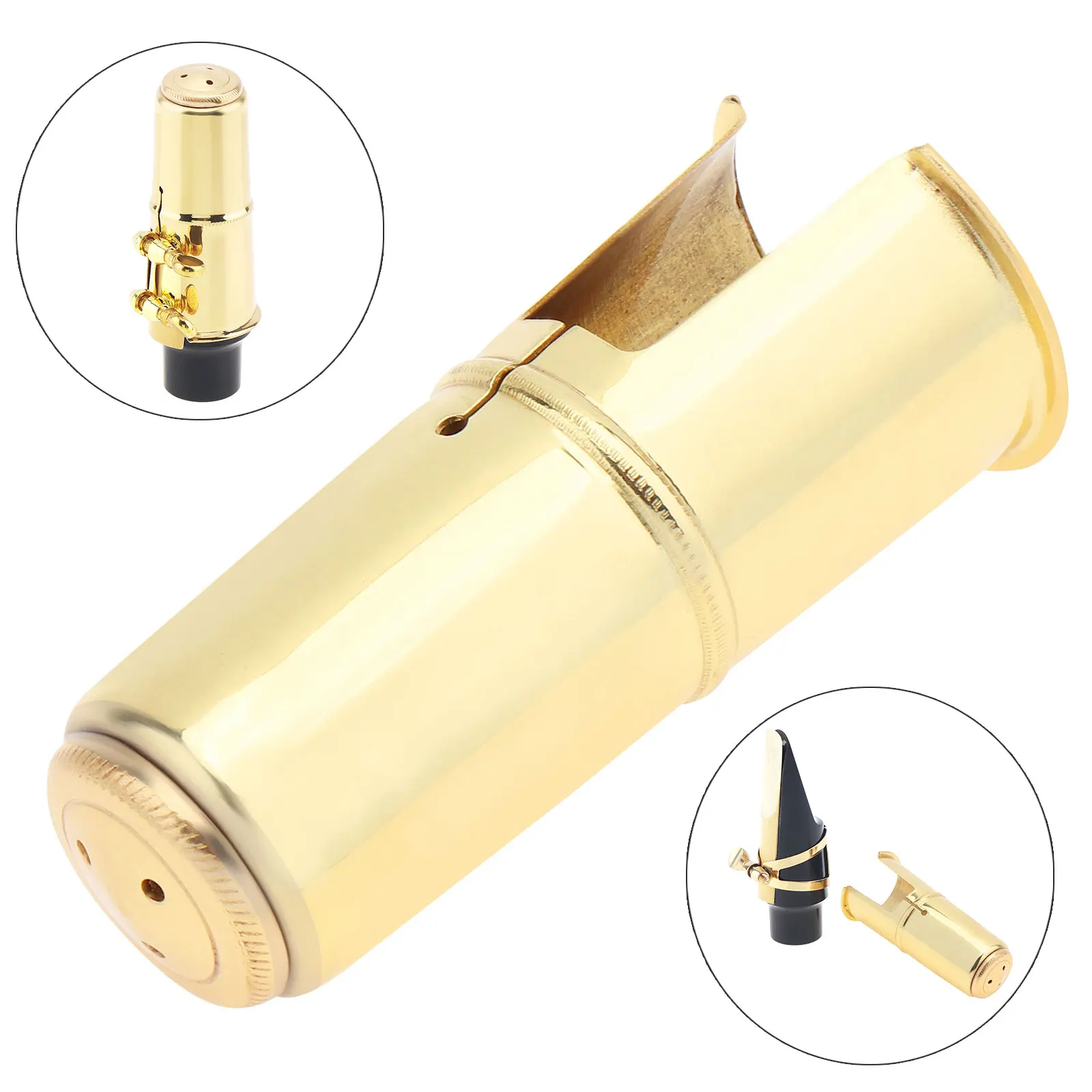 

Alto bE Universal Saxophone Mouthpiece Cap Brass Gold Plated Protective Cap for Leather Sax Mouthpiece Metal Ligature