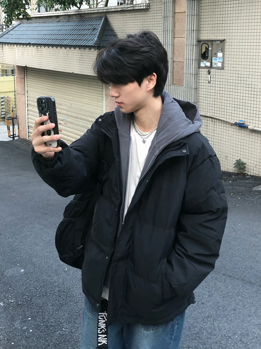 

Men's Bla Stand Collar down Cotton Jaet Winter Warmth Insulation ort Bread Sle Anti-Cold Thermal Cotton Coat Outerwear