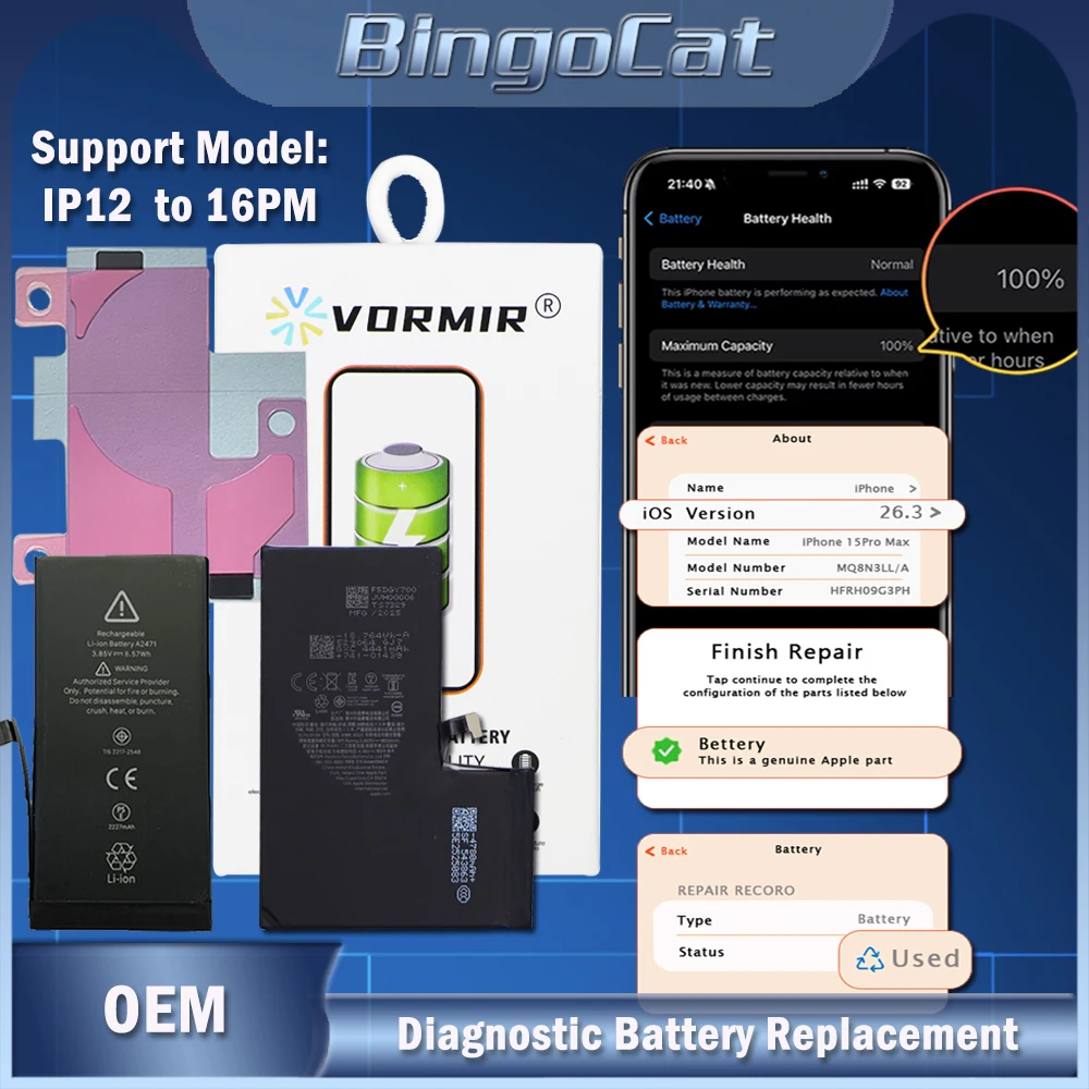 

5 шт./лот Диагностические аккумуляторы для iPhone 12-15PM, высокая емкость, показывают оригинальный номер детали, не требуют старой BMS, без всплывающих сообщений.