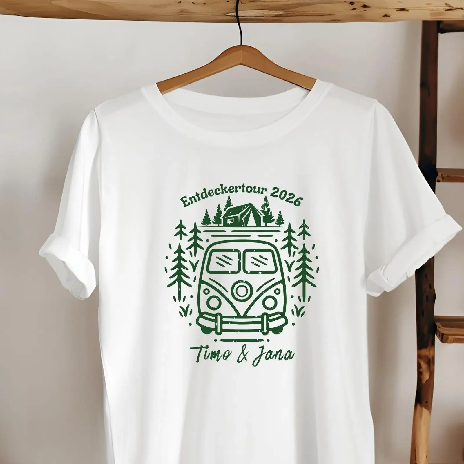 Personalized Camping Couple T Shirt Custom Name Date Campervan Vanlife Matching Outfit Partner  vintage Washed
