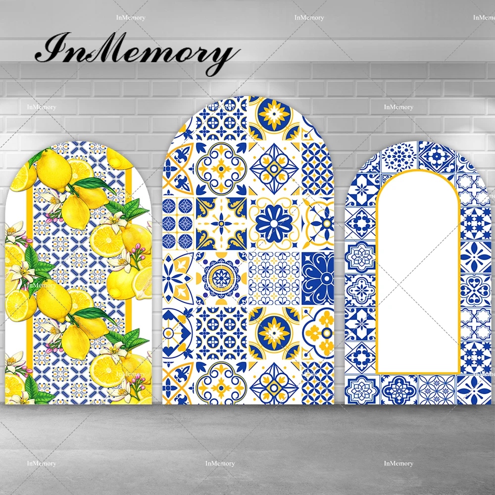 Imagem -03 - Arch Backdrop Capa para Meninas Marrocos Mediterrâneo Amarelo Limão Azul Chiara Festa de Aniversário Chuveiro Nupcial Decoração do Casamento