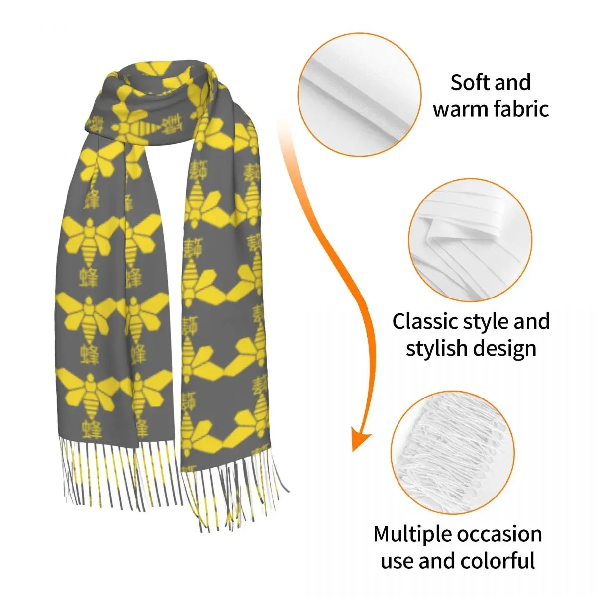 Methylamine Bee Tassel Scarf Women Soft  Tv Show Shawl Wrap Lady Winter Fashion Versatile Gift Scarves