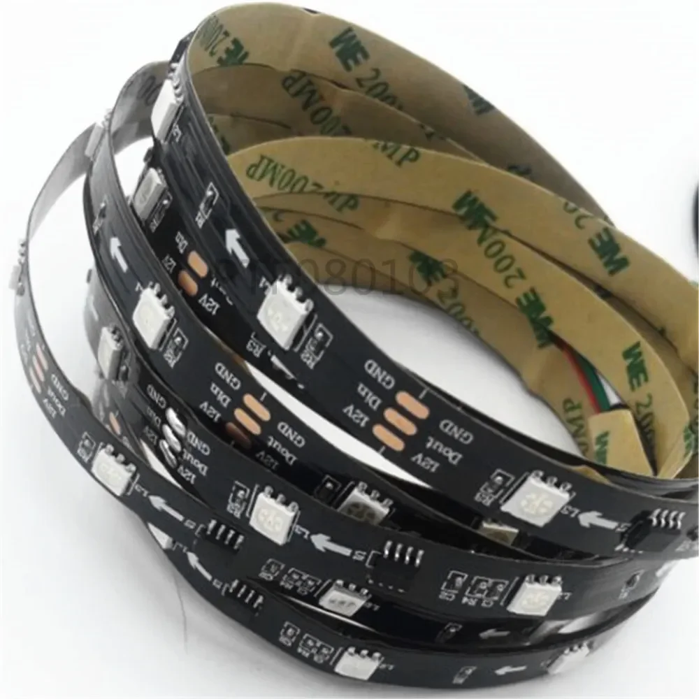 12V WS2811 Addressable RGB Pixel LED Strip 30LED/M, 1 External 2811 ic Control 3 LEDs, 5050 SMD IP20 Non-Waterproof Black PCB