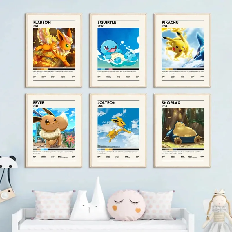 Kawaii Pokemon Pikachu Eevee Charizard Snorlax Poster Anime Canvas Painting Living Room Decor Wall Art Prints Mural Pictures