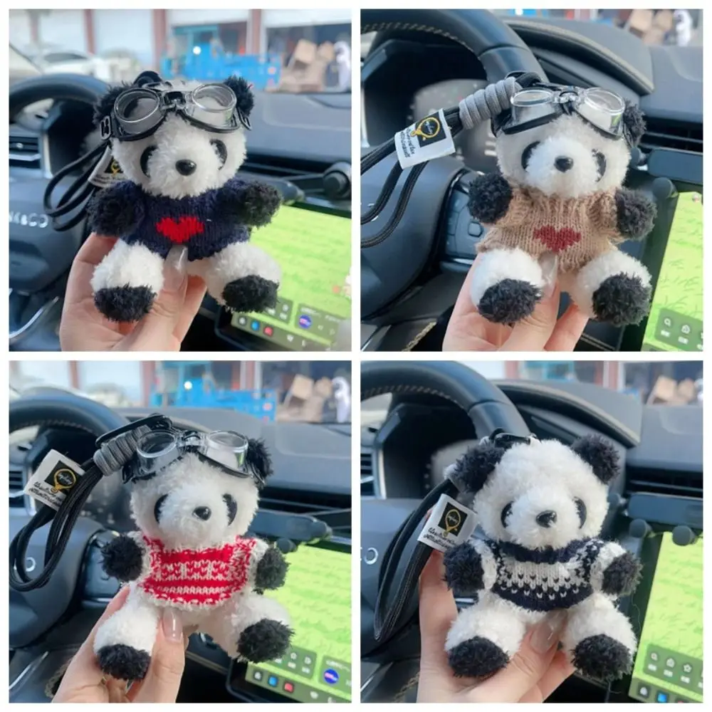 Cute Pilot Panda Keychain Cartoon Pendant Plush Key Ring Stuffed Animal Plushies Toys Panda Plush Key Ring Bag Ornaments