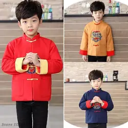 Kids Tradition Chinese Jacket Child Vintage Button Hanfu Coat Chinese New Year Tang Clothes Boys Girls Qipao Top Kong Fu Clothes