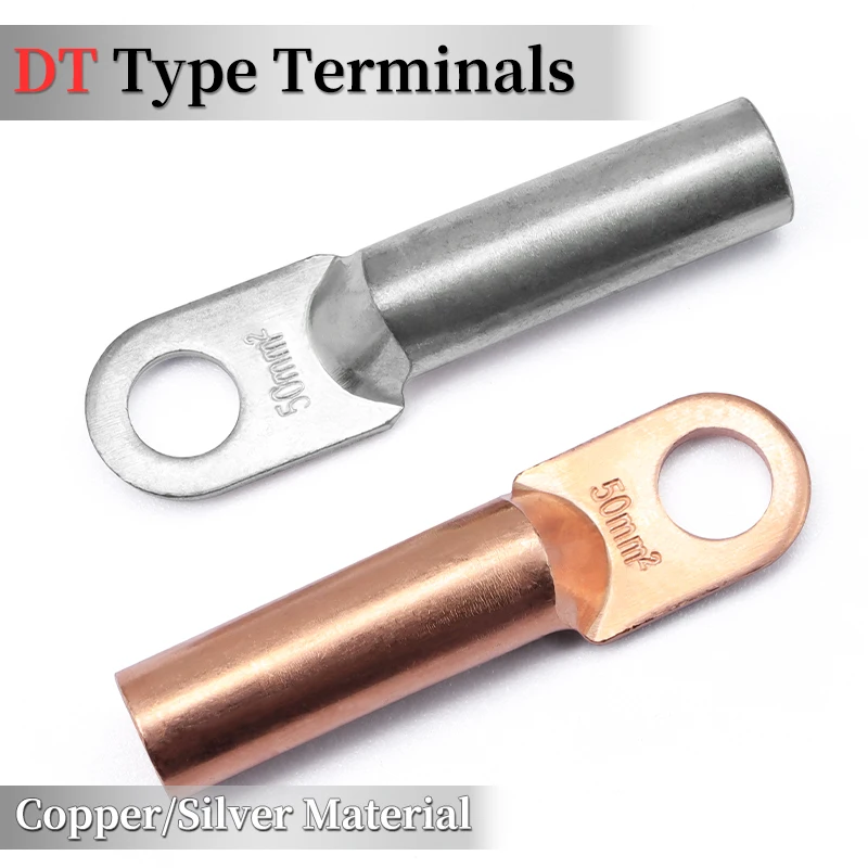 

5pcs DT-10 DT-16 DT-25 DT-35 DT-50 Wire Terminal Tin Plated Splice Copper Wire Connector Crimp Splice Block Bare Bolt Hole Nose